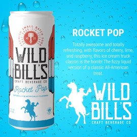 Wild Bill's Rocket Pop Soda Classic Craft Soda Pop Soft Drinks, Sodas Made with Pure Cane Sugar, Caffeine Free, NO High Fructose Corn Syrup, Gluten Free, Vegan, Low Sodium, 12 Oz 12 Pack