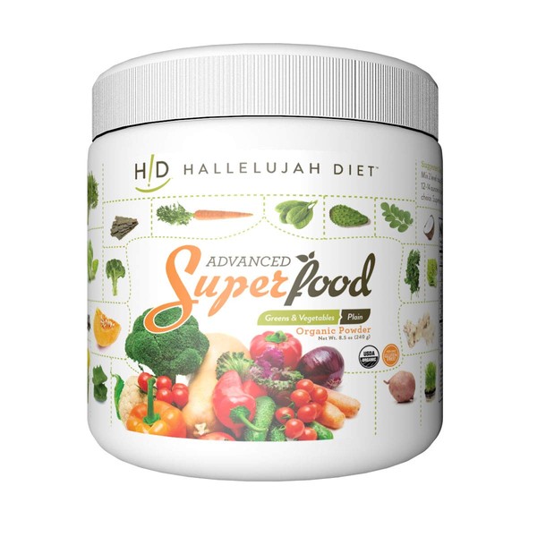 Advanced SuperFood, Greens and Vegetable Organic Powder – Plain, 8.5 oz. (240g), by Hallelujah Diet