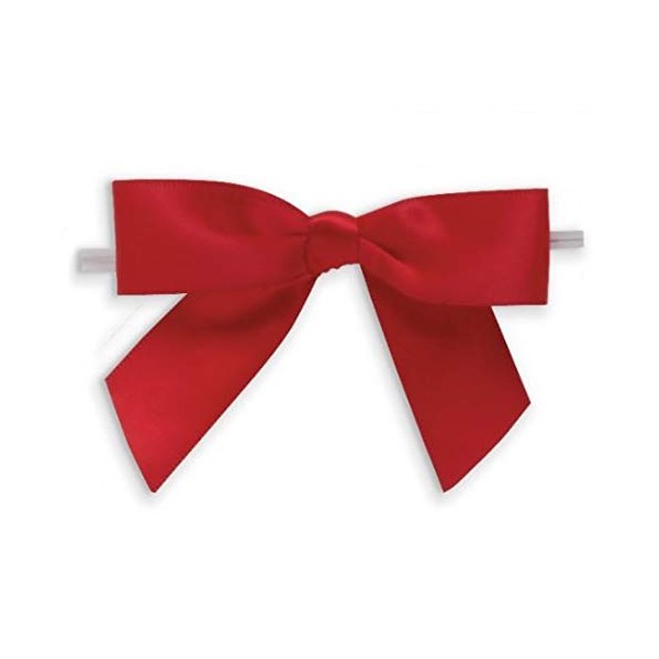 Weststone Red Satin Pre-Tied Bow Set of 50, Self-Adhesive Bows Pre Tied Bow Ties, Bowtie Set Food Bags & Gift Package for Christmas Party, Birthdays, Weddings, Size 3-1/2"