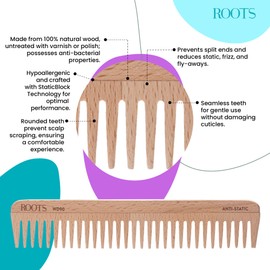 Roots - Wooden Hair Comb - Wide Tooth Comb - Hair Comb WD90 (Pack of 1)
