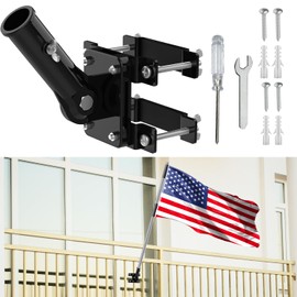 No Drilling Flag Pole holder for Railing, Flag Pole Mount Adjustable for Porch & Fence Rail, Apartment Balcony, Flag Pole Holder with Silicone Pads, Two Installation Methods for 1” Flagpole（black)