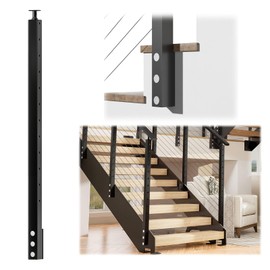 Muzata Black Side Mount Stair Cable Railing Post 42 Inch for 25-35 Degrees Stair 42"x2"x2" Patent Design for Both Left&Right Side Cable Railing System Kit Indoor Outdoor PF01 BB4L
