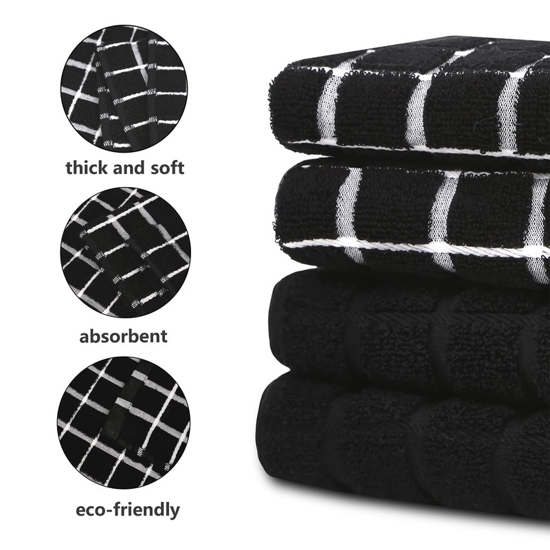 Kitchen Towels Cotton Black - Tea Towels Absorbent - Thick