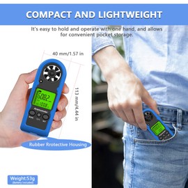 HOLDPEAK Mini anemómetro de mano, medidor digital de velocidad de viento 816BH con funda azul, medidor de viento de 0.3 ~ 30 m/s para exteriores con enfriamiento de viento, temperatura, medición máxima y mínima en tiempo real, para escalada, campamento, 