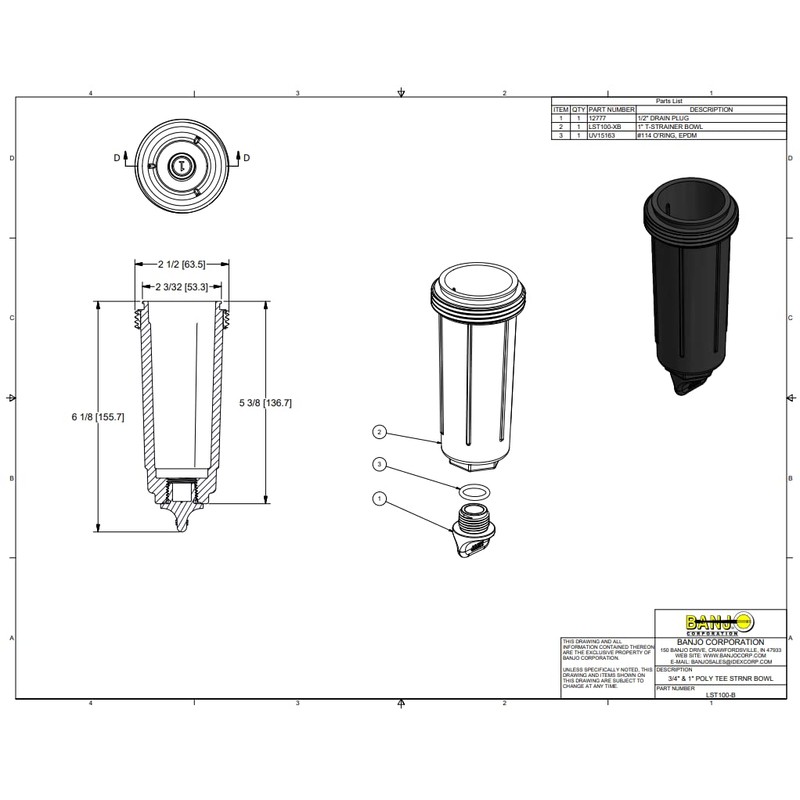 Banjo LST100-B 1" Flanged T Strainer Bowl, Drain Plug &
