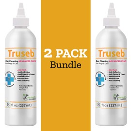 Truseb | Ear Cleaner Flush Advanced Plus Solution Formula for Cats and Dogs, Washes Away Dirt and Debris and Helps Prevent Infections, Cleaning + Drying (ADVANCED+ Ear Cleansing Flush, 16 Oz)