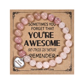 VGWON Unique Gifts for Women Natural Stone Bracelets Best Friend Birthday Gifts for Women Teens Sometimes You Forget You're Awesome/Pink Gradient
