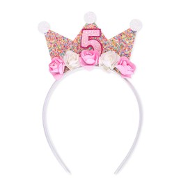 hurifeng Birthday Crown Girls 3-6 Years - Birthday Crown for Girls with Flowers, Glitter and Sequins - Perfect for Children's Birthday Parties and Parties (5 Years)