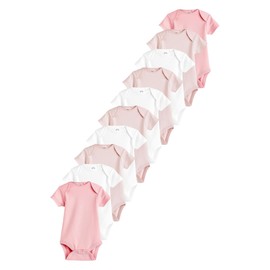 NEXT Pack of 10 Short Sleeve Baby Bodysuit, Pink/white, 3-6 months