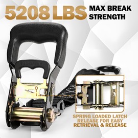 IAZZCO Heavy Duty Ratchet Straps with Hook - 1.6 Inch x 16 FT (5208 LB Break Strength) Tie Down Straps with S Hooks & Soft Loops, for Trucks, Cargo, Moving and Appliances（Black/4 Pack）