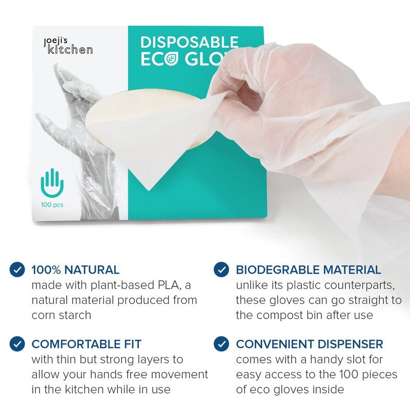 joeji's Kitchen 100pcs Eco Friendly Biodegradable Disposable Gloves - Medium