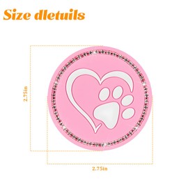 KHGUZ 4PCS Bling Paw Heart Car Cup Holder Coaster, 2.75 inch Crystal Rhinestone Anti Slip Cute Vehicle Heart Drink Mat, Lovely Auto Interior Bottle Pad Decor Accessories, Universal Fit (Pink)