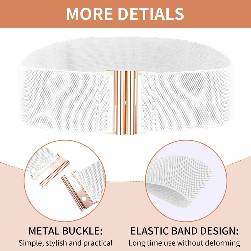 cobee Women Elastic Wide Belt,Waist Belt with Flat Buckle(White)