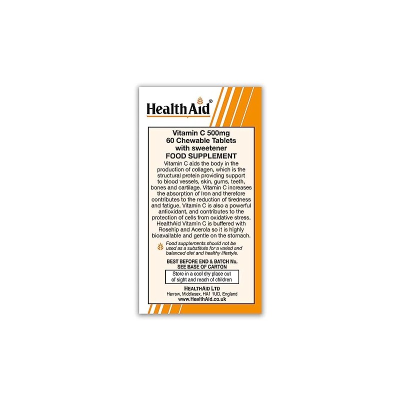 HealthAid Vitamin C 500mg - Chewable - 60 Vegetarian Tablets