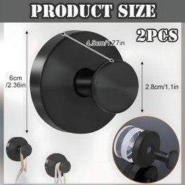 AutoPrevails Pack of 2 Suction Cup Hooks, Suction Cup Hooks, Bathroom Suction Hooks, Extra Strong Suction Cups, Thread Hooks, Towel Hooks, Bathrobe Hooks, DE (Black)