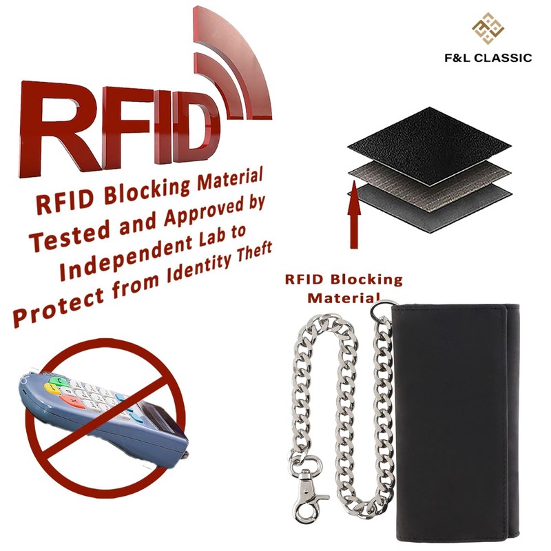 F&L CLASSIC RFID Blocking Mens Tri-fold Long Style Cowhide Leather