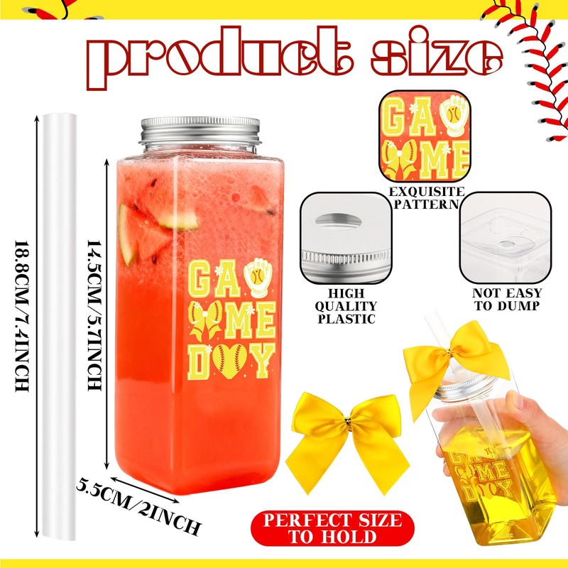 24 Pack Softball Cups with Lid Bow Straw Bulk 13.5