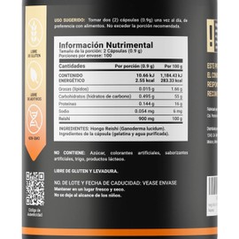 Hongo Reishi de 200 Cápsulas Antioxidante y Antiinflamatorio. Ingredientes naturales. Reishi Mushroom (Ganoderma) B Life.