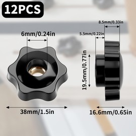 TXXATX Pack of 12 Star Grip Nuts M6 Knurled Nut Outer Diameter 38 mm Star Handle M6 Toggle Nut Lockable Star Nut Clamping Knob for Machine Tools Fitness Equipment Furniture DIY Model Making