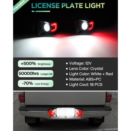 LED License Plate Lights Compatible with Toyota Tacoma 1995-2004, LED Tag Lamp Assembly for T100 1992-1998, Pickup Truck White&Red U-Shaped Rear Tag Lamps Running Parking Light, Pack of 2