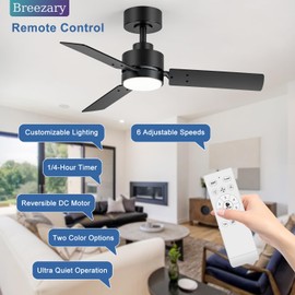 Breezary Ceiling Fans with Lights, 36 Inch Low Profile Ceiling Fan with Light and Remote Control, 6 Speeds DC Reversible Motor, 3CCT, Modern Ceiling Fans for Bedroom Patio Indoor Use (Black)