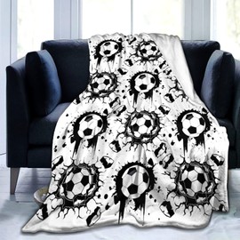Soccer Blanket Throw Soccer Ball Blankets Soft Lightweight Flannel Warm Cozy Football Blanket Gifts for Sport Fans Kids Adults 80"X60"