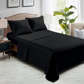 Rohi Black Super King Flat Sheet Microfibre – Ultra-Soft, Durable, and Hypoallergenic Flat Sheets for Standard and Oversized Mattress Flat Bed Sheet (Black – 255 x 290cm)