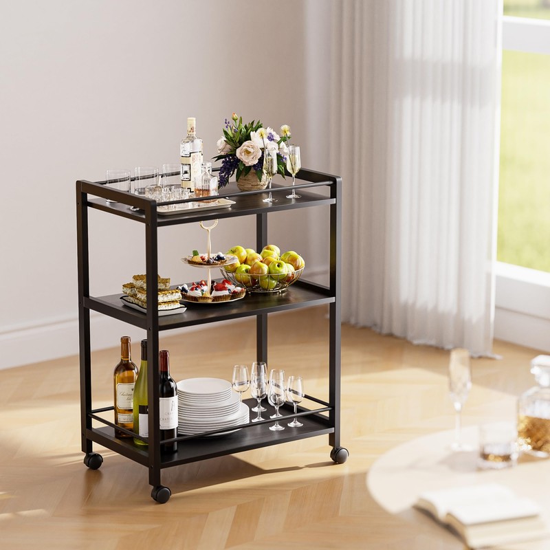 HITNET Bar Cart Black, Serving Cart for Home, 3 Tier
