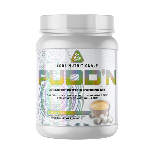 Core Nutritionals Pudd'n, Decadent Protein Pudding Mix, Full Disclosure Casein Blend, Sustained Release, 20G Protein, 27 Servings (Fluffernilla, 2 lb)