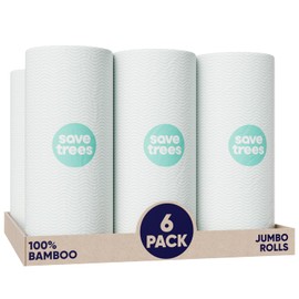 Save Trees Bamboo Paper Towels 6pk - 750 Sheets Paper Towels Rolls Ultra Absorbent & Durable Eco-Friendly - FSC-Certified, totally Plastic-Free, and Vegan