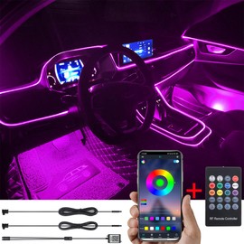 TABEN Car Ambient Lighting Kit 3 m Fibre Optic 64 Colours RF Remote Control + Bluetooth App Control USB Car Atmosphere Light, DIY 16 Million RGB Multicoloured Sound Music Sync Car Interior Lighting