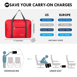 F.FETIVIN Personal item travel bag 17.7x12.6x6.3 for Spirit Airlines Lightweight carry on duffle bag waterproof for Gym,Sports,Vacation(Red)