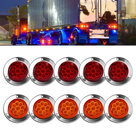 Wodvyss 10-Pack (5 Amber + 5 Red) 2" 9 LED Round Trailer Side Marker Lights, Stainless Steel Grommet, DOT Approved, Sealed Flush Mount, IP67 Waterproof, 12V for Truck RV Camper