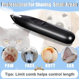 KIKETECH LED Dog Paw Trimmer - Cordless, Low Noise Dog Clippers for Grooming, Rechargeable Small Area Shaver for Dog Clippers Cats, CoalBlack