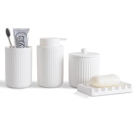 Agyiuns Ceramic Bathroom Accessories Set,Lotion Soap Dispenser and Toothbrush Holder Set, Soap Dish, Apothecary Jars,Rustic Farmhouse Decor, Bathroom Home Decor (White Set, Liquid)