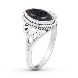 Cut Marquise Black Onyx Ethnic Delicate Ring 925 Sterling Silver Vintage Tribal Gipsy Boho Look (6)