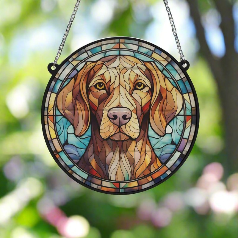 Image Industry Vizsla Stained Glass Effect Suncatcher - Garden Gift
