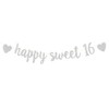 Silver Happy Sweet 16 Birthday Banner, Glitter Happy 16th Birthday