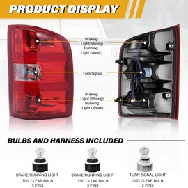 CLERYYE Tail Light Assembly Compatible with Chevy Silverado 07-13 1500 | 07-14 2500 HD 3500 HD, OE-Style Replaces 25958483 GM2801207, w/Bulbs and Harness, Right Passenger Side, Red Border