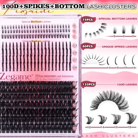 Volume Lash Clusters With Spikes 100D Thick Eyelash Clusters With Bottom Lash Clusters Long Mega Individual Lashes 10-18MM Thick DIY Lash Extensions Wispy Eyelash Extensions 288Pcs by Zegaine