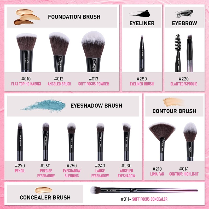 M.Y.L. Cosmetic Brush Set, Hair Band, Blender, Cleaner, Travel Case,