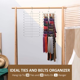 ZEDODIER Tie Rack Belt Hanger for Closet, 2 in 1 Tie Hanger Belt Organizer with Max 40 Capacity, Heavy Duty Space Saving Closet Organizers and Storage, Silver