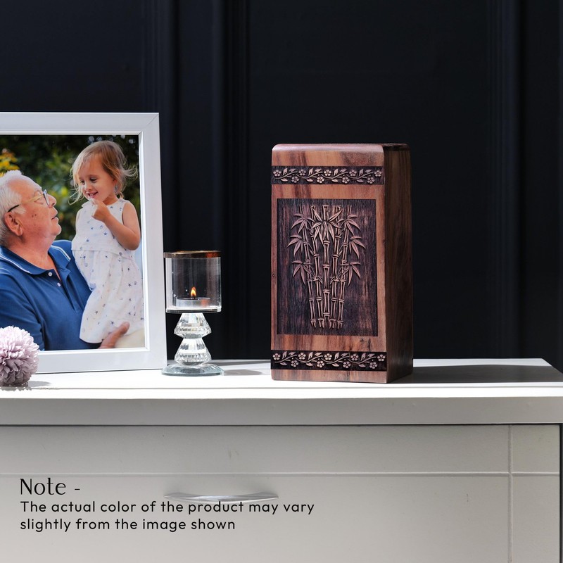 Elegant Wooden Memorial Urn, Small Ashes Keepsake, Decorative 5-Inch Box,