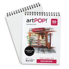 artPOP! Drawing Paper Pads, 2-Pack, 8" x 10", 50 Sheets Each, 80 lb (135gsm), Acid Free Sketchbook for Dry Media, Top Wirebound Sketchpad for Colored Pencil, Sketching, Graphite, Charcoal, Pastels