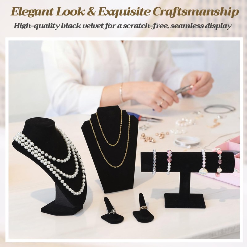 Leinuosen 5 Pcs Velvet Jewelry Display Set for V-shaped and