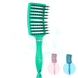 Moonie’s Haarbürste – Curved Entwirrbürste ohne Ziepen – Für dickes, feines & lockiges Haar – Für Damen, Herren & Kinder – Sanft, leicht & belüftet – Für nasses & trockenes Haar - Grün