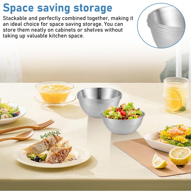 LEKEFETO Set of 6 Stainless Steel Mixing Bowls, Stainless Steel