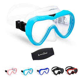 OMGear Diving Mask Snorkeling Gear Kids Adult Snorkel Mask Dive Goggles Silicone Swim Glasses with Nose Cover for Scuba Free Diving Spearfishing Neoprene Strap Cover Impact Resistance (Aqua)