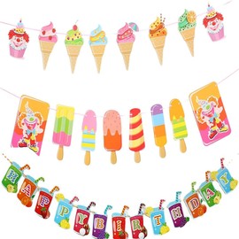 Summer Exclusive Decorations Ice Cream Interlocking Banners Set of 3 - Lightweight and Durable Party Decorations for Birthday, Ice Shop and Drinkshop Decorations