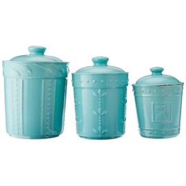 Signature Housewares Sorrento Collection Set of Three Ceramic Stoneware Canisters with lids, Storage Countertop 80 Ounce, 48 Ounce, 36 Ounce, Aqua